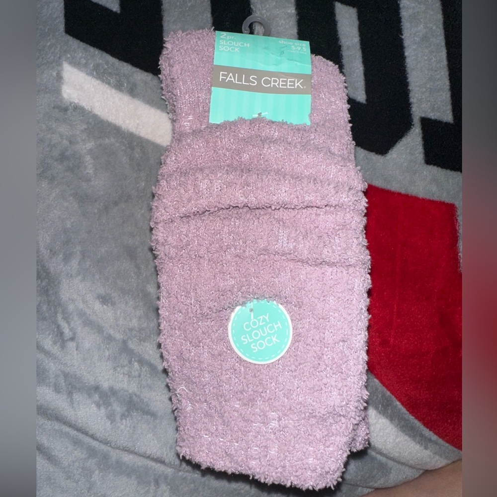 Falls Creek Cozy Slouch Socks - Mauve & White